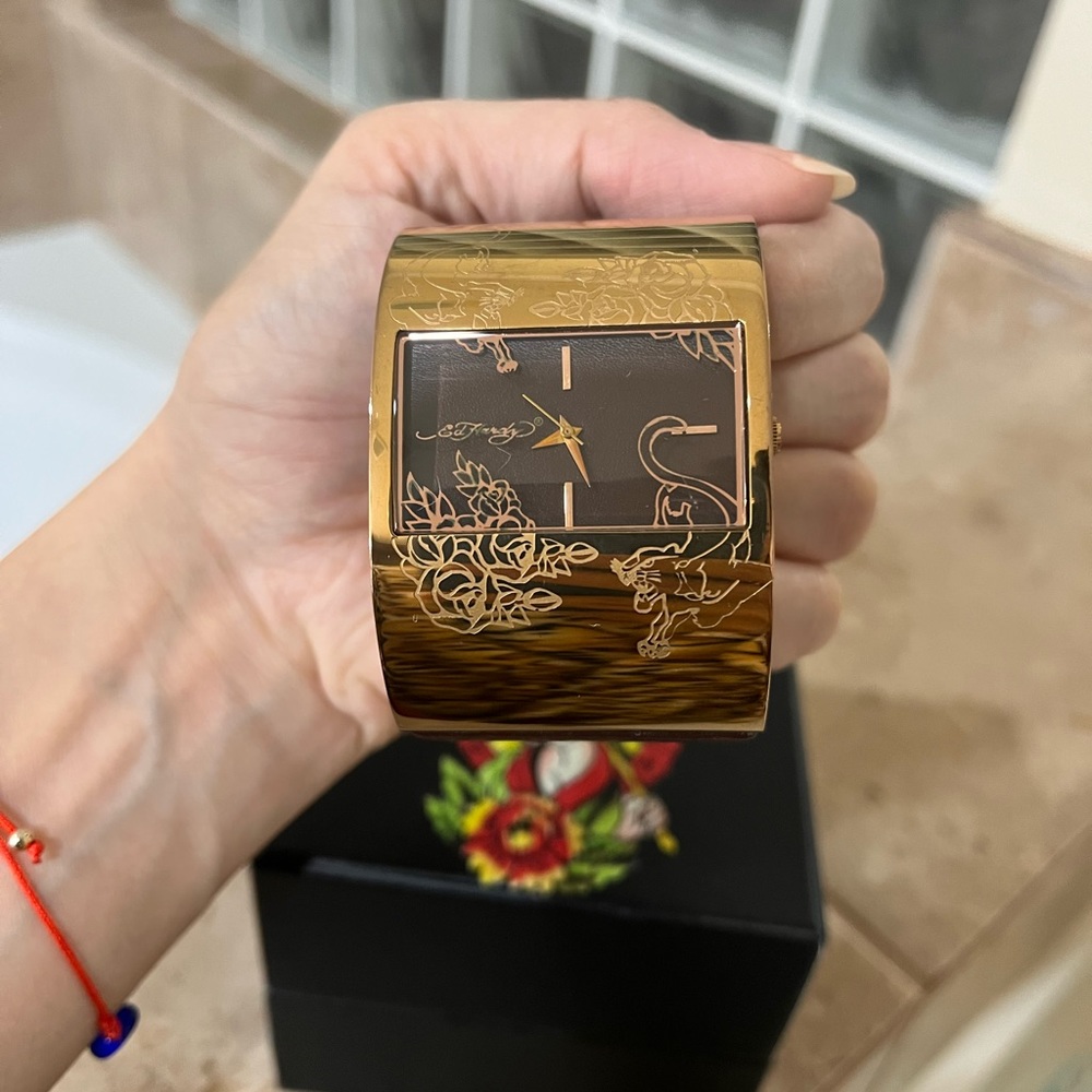 Ed Hardy By Christian Audigier Bangle Style Engraved Quartz Watch